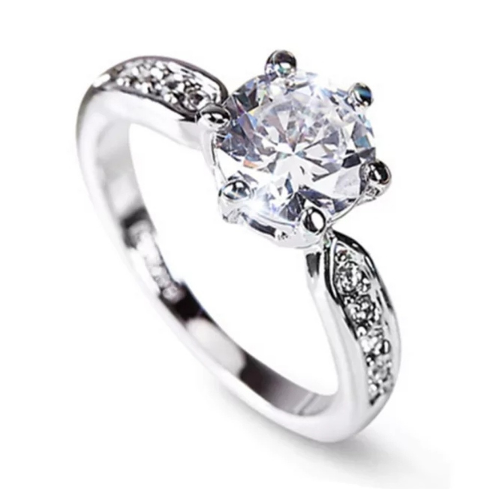 Silver 1.75 CZ Solitaire Round Prong Ring
